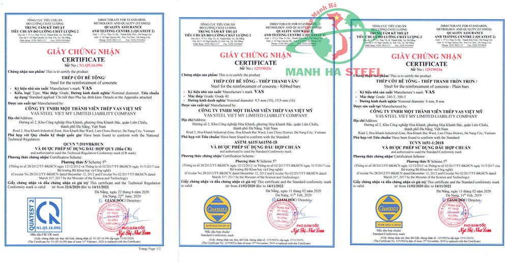 Chất lượng thép VAS đạt tiêu chuẩn trong nước và quốc tế